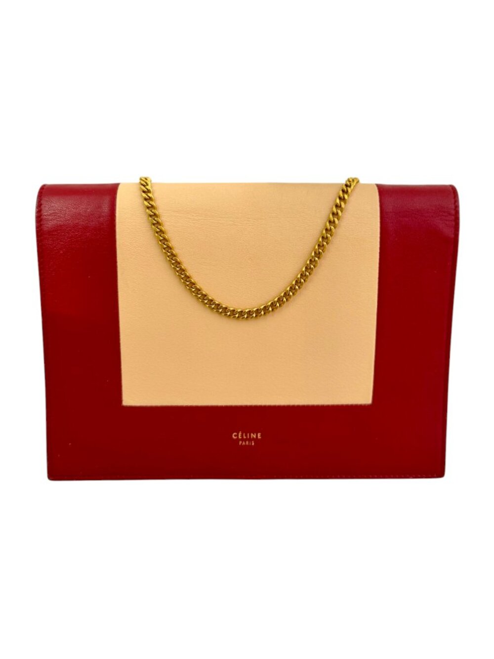 Authentic Celine Two-Tone Frame Leather Wallet on Chain Crossbody Bag